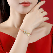 Buddha Stones Natural Hetian Jade Red String 925 Sterling Silver Plated Gold Koi Fish Lucky Bag Fu Character Peace Buckle Luck Bracelet Bracelet BS Hetian Jade 925 Sterling Silver Plated 14K Gold Wrist Circumference: 14-18cm