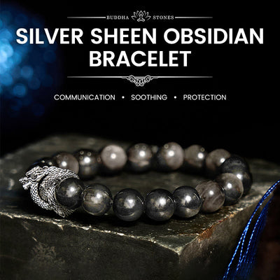 FREE Today: Communication Protection Silver Sheen Obsidian Dragon Bracelet