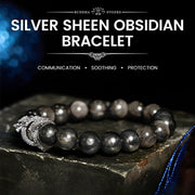 Buddha Stones Silver Sheen Obsidian Dragon Protection Bracelet