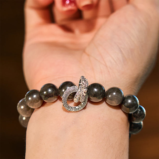 FREE Today: Communication Protection Silver Sheen Obsidian Dragon Bracelet