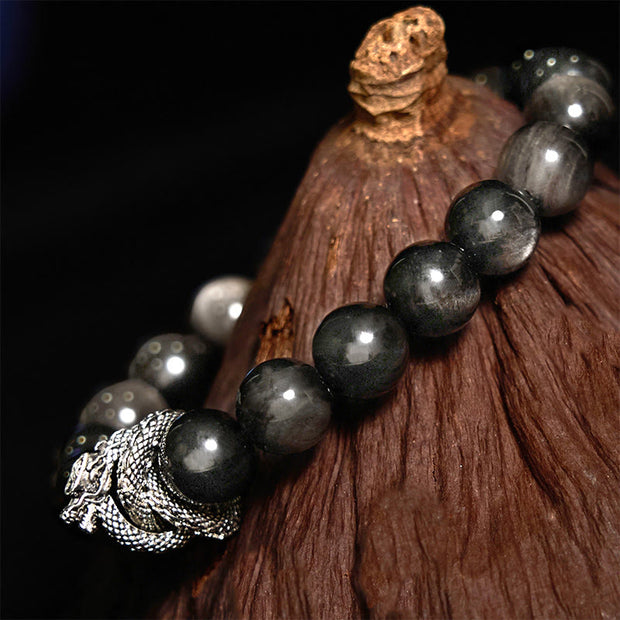 FREE Today: Communication Protection Silver Sheen Obsidian Dragon Bracelet