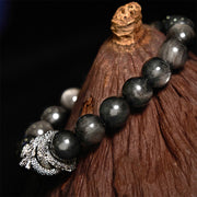 Buddha Stones Silver Sheen Obsidian Dragon Protection Bracelet