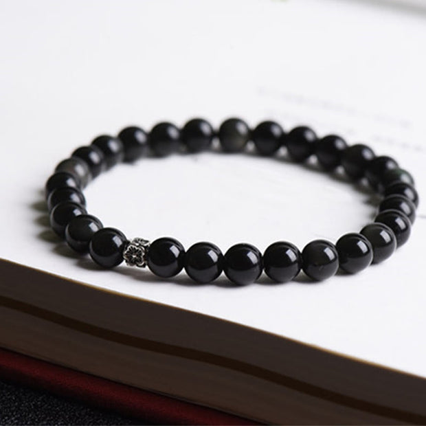 FREE Today: Purification Strength Black Obsidian Bead 925 Sterling Silver Flower Design Bracelet