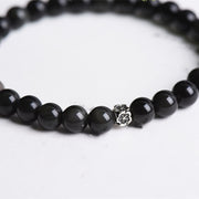 FREE Today: Purification Strength Black Obsidian Bead 925 Sterling Silver Flower Design Bracelet