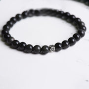 FREE Today: Purification Strength Black Obsidian Bead 925 Sterling Silver Flower Design Bracelet