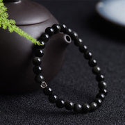 FREE Today: Purification Strength Black Obsidian Bead 925 Sterling Silver Flower Design Bracelet