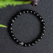 FREE Today: Purification Strength Black Obsidian Bead 925 Sterling Silver Flower Design Bracelet