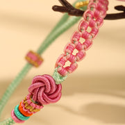 Buddha Stones Handmade Pink Green Peach Blossom Knot Braided Bracelet Bracelet BS 7