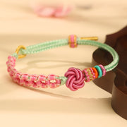 Buddha Stones Handmade Pink Green Peach Blossom Knot Braided Bracelet Bracelet BS 2