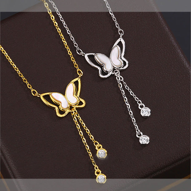 Buddha Stones 999 Sterling Silver Tridacna Stone Butterfly Calm Necklace Pendant Necklaces & Pendants BS 1