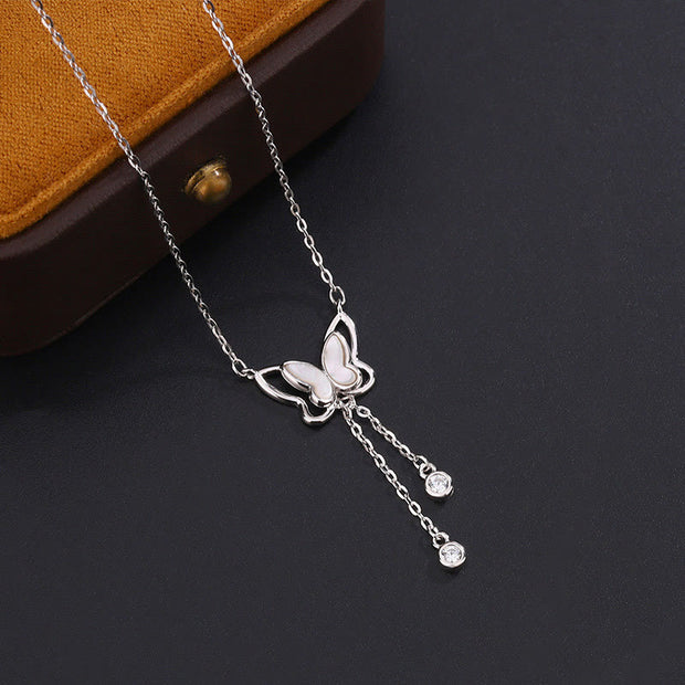 Buddha Stones 999 Sterling Silver Tridacna Stone Butterfly Calm Necklace Pendant Necklaces & Pendants BS 2