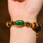 Buddha Stones Chinese Zodiac Tiger Eye White Crystal Courage Bracelet