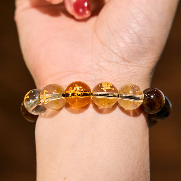 Buddha Stones Chinese Zodiac Tiger Eye White Crystal Courage Bracelet