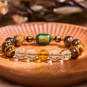 Buddha Stones Chinese Zodiac Tiger Eye White Crystal Courage Bracelet