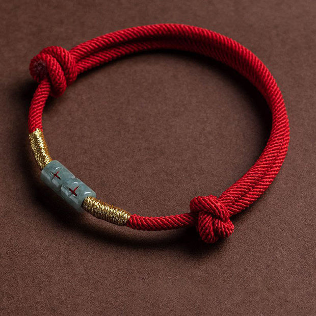 Buddha Stones Luck Jade String Rope Bracelet Bracelet BS Red Gold(Wrist Circumference 14-20cm)