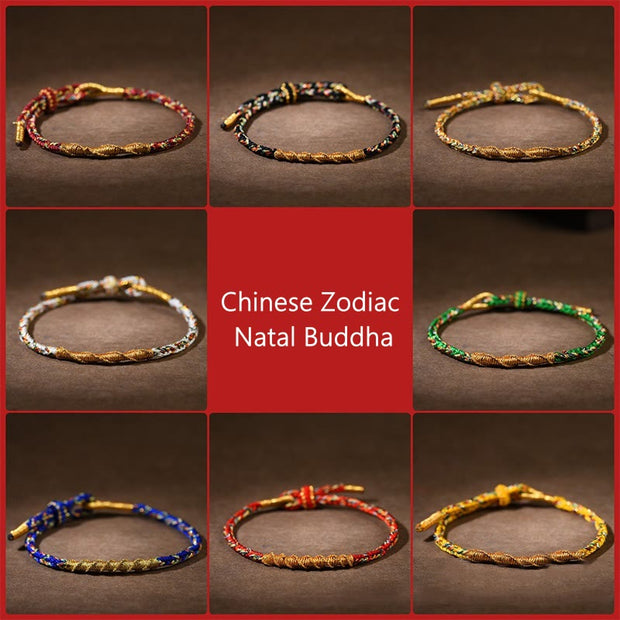 Buddha Stones Handmade Chinese Zodiac Natal Buddha Luck Strength Braided Rope Bracelet Bracelet BS 1