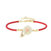 Buddha Stones 925 Sterling Silver Hetian Jade Magnolia Flower Butterfly Luck Chain Bracelet