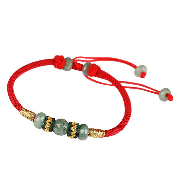 Buddha Stones Jade Abacus Bead Prosperity Red String Rope Bracelet Bracelet BS 18