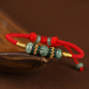 Buddha Stones Jade Abacus Bead Prosperity Red String Rope Bracelet Bracelet BS Red(Wrist Circumference 14-18cm)