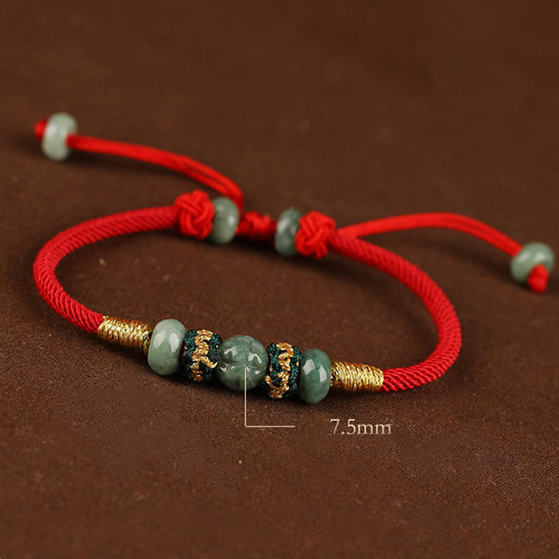 Buddha Stones Jade Abacus Bead Prosperity Red String Rope Bracelet Bracelet BS 16