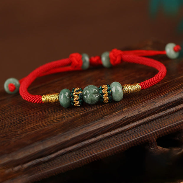 Buddha Stones Jade Abacus Bead Prosperity Red String Rope Bracelet