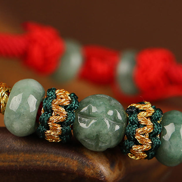 Buddha Stones Jade Abacus Bead Prosperity Red String Rope Bracelet Bracelet BS 10