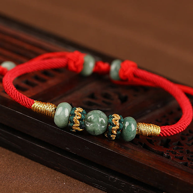 Buddha Stones Jade Abacus Bead Prosperity Red String Rope Bracelet Bracelet BS 1