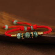 Buddha Stones Jade Abacus Bead Prosperity Red String Rope Bracelet Bracelet BS 13