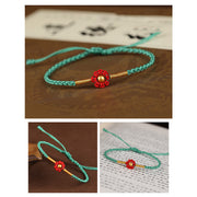 Buddha Stones 999 Gold Mini Bead Handmade Flower Design Luck Protection Rope Bracelet Bracelet BS 13