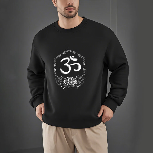 Buddha Stones OM Lotus Design Fleece Lined Polyester Sweatshirt