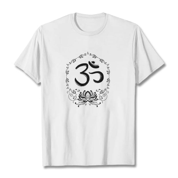 Buddha Stones OM Lotus Sketch Cotton Tee T-shirt