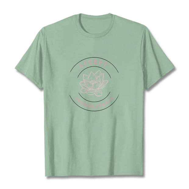 Buddha Stones  Lotus Accept Impermanence Cotton Tee T-shirt T-Shirts BS PaleGreen 2XL