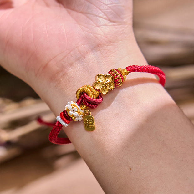 Buddha Stones Peach Blossom Happiness Charm Luck Red String Bracelet