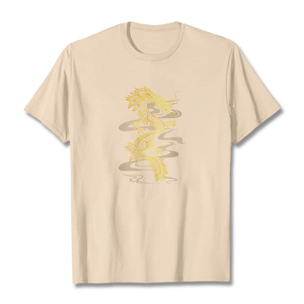 Buddha Stones Golden Dragon Cotton Tee T-shirt T-Shirts BS Bisque 2XL