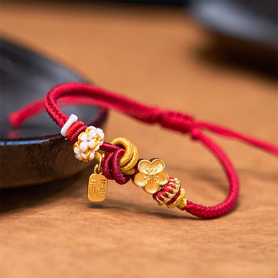 Buddha Stones Peach Blossom Happiness Charm Luck Red String Bracelet