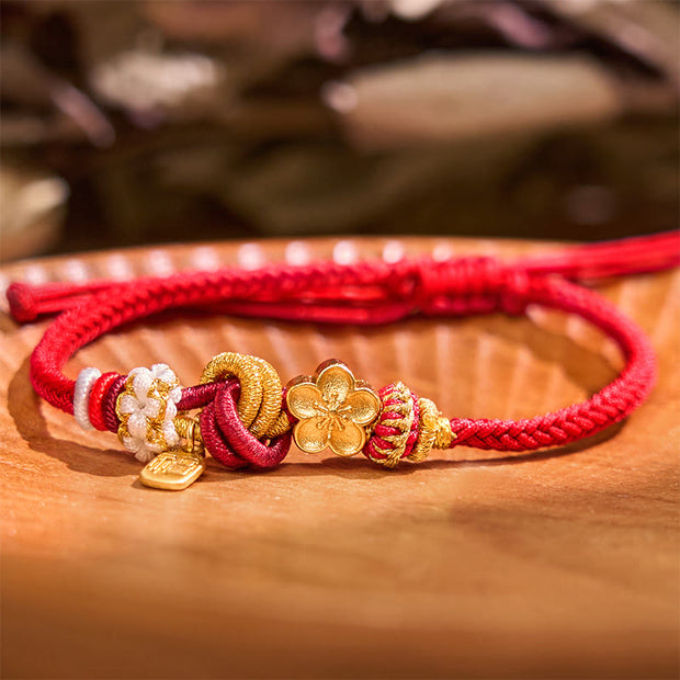 Buddha Stones Peach Blossom Happiness Charm Luck Red String Bracelet