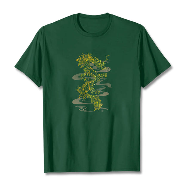 Buddha Stones Golden Dragon Cotton Tee T-shirt T-Shirts BS ForestGreen 2XL