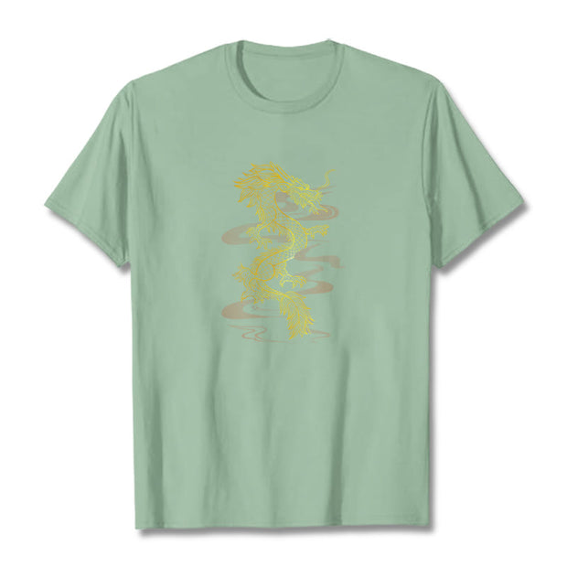 Buddha Stones Golden Dragon Cotton Tee T-shirt T-Shirts BS PaleGreen 2XL