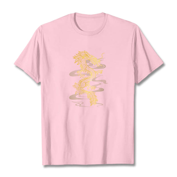 Buddha Stones Golden Dragon Cotton Tee T-shirt