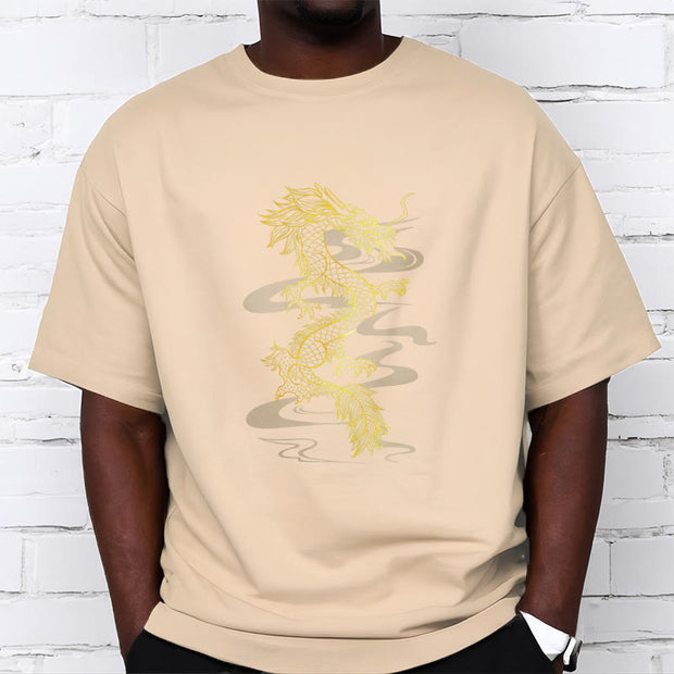 Buddha Stones Golden Dragon Cotton Tee T-shirt