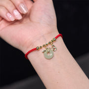 Buddha Stones Copper Plated Gold Peace Buckle Fu Character Year Of The Snake Red String Luck Bracelet