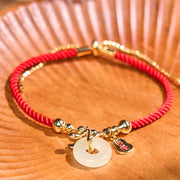 Buddha Stones Copper Plated Gold Peace Buckle Fu Character Year Of The Snake Red String Luck Bracelet