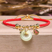 Buddha Stones Copper Plated Gold Jade Peace Buckle Fu Character Year Of The Snake Red String Luck Bracelet