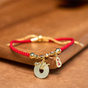 Buddha Stones Copper Plated Gold Peace Buckle Fu Character Year Of The Snake Red String Luck Bracelet