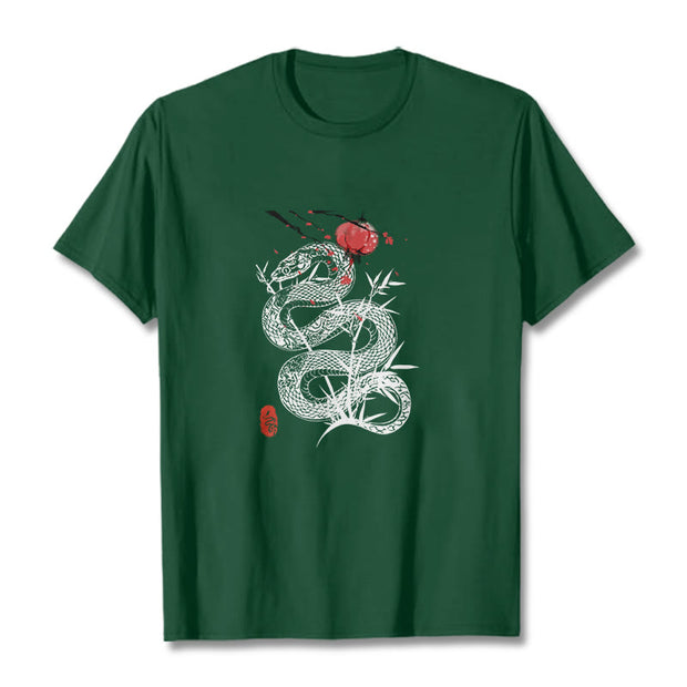 Buddha Stones Lantern Bamboo Leaves Snake Design Cotton Tee T-shirt T-Shirts BS ForestGreen 2XL