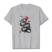 Buddha Stones Lantern Bamboo Leaves Snake Design Cotton Tee T-shirt