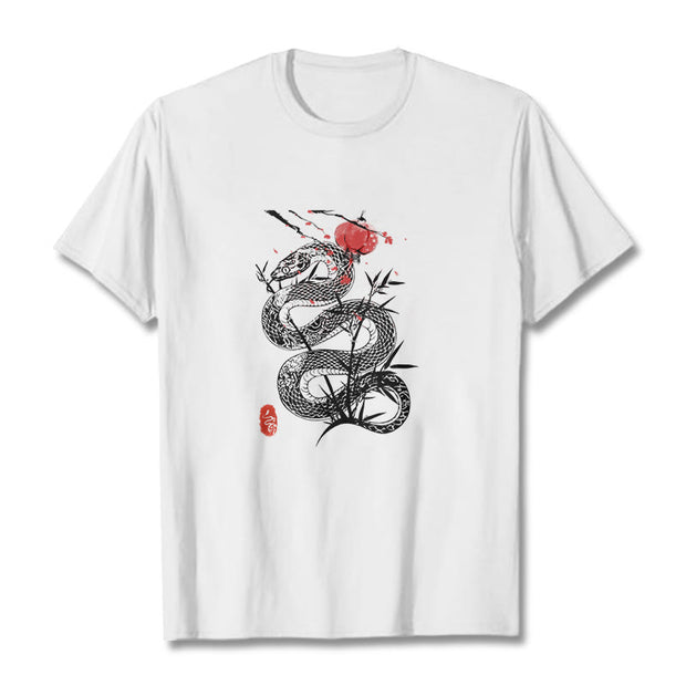 Buddha Stones Lantern Bamboo Leaves Snake Design Cotton Tee T-shirt T-Shirts BS 6