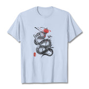 Buddha Stones Lantern Bamboo Leaves Snake Design Cotton Tee T-shirt T-Shirts BS LightCyan 2XL