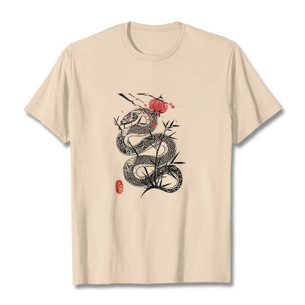 Buddha Stones Lantern Bamboo Leaves Snake Design Cotton Tee T-shirt T-Shirts BS Bisque 2XL