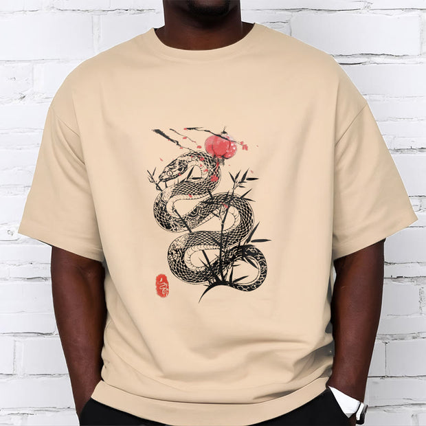 Buddha Stones Lantern Bamboo Leaves Snake Design Cotton Tee T-shirt T-Shirts BS 13